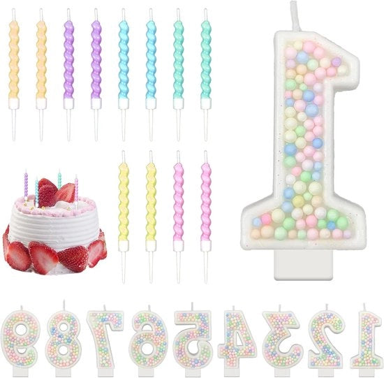 Decorative Candles with Pastel Pearls and Sequins for Girls' Birthday Party - Party - 12 Pieces Spiral Candles