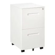 Cassettiera Ufficio con Ruote, Schedario Portadocumenti a 2 Cassetti con Serratura e 2 Chiavi in Acciaio, 39x48x67cm, Bianco