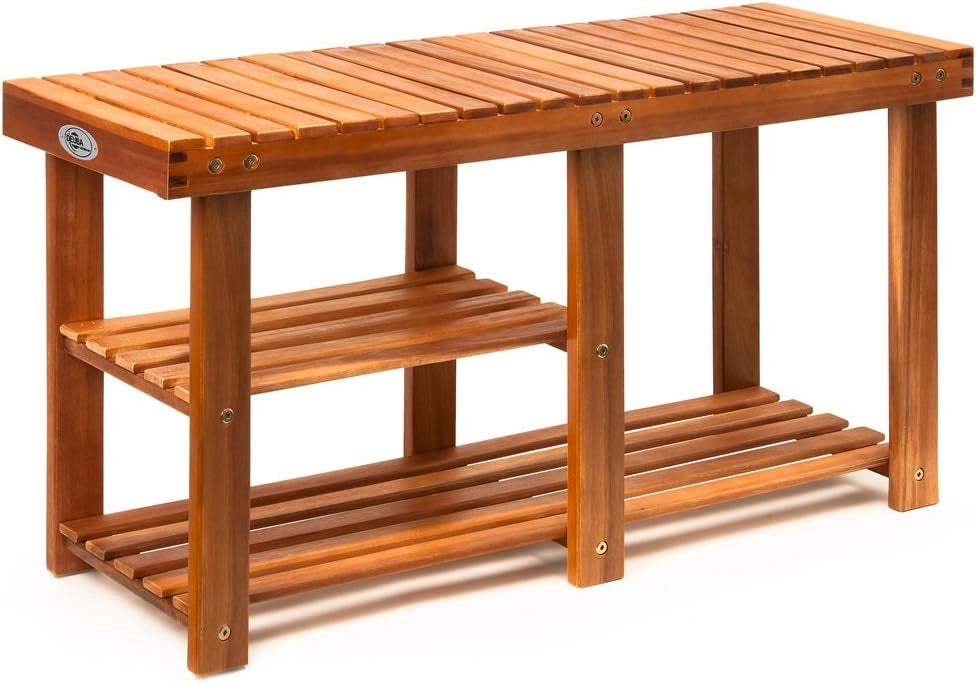 ® Scarpiera con Seduta in Legno Capacità 160 kg Certificata FSC® Acacia 3 livelli Panca Bagno Corridoio Marrone