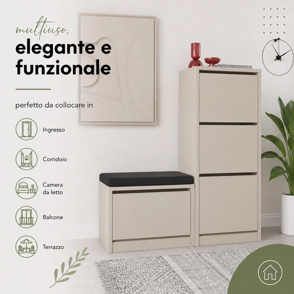Scarpiera Salvaspazio 3 Ante Mobile Portascarpe 105x118,5 cm Multiuso Sabbia