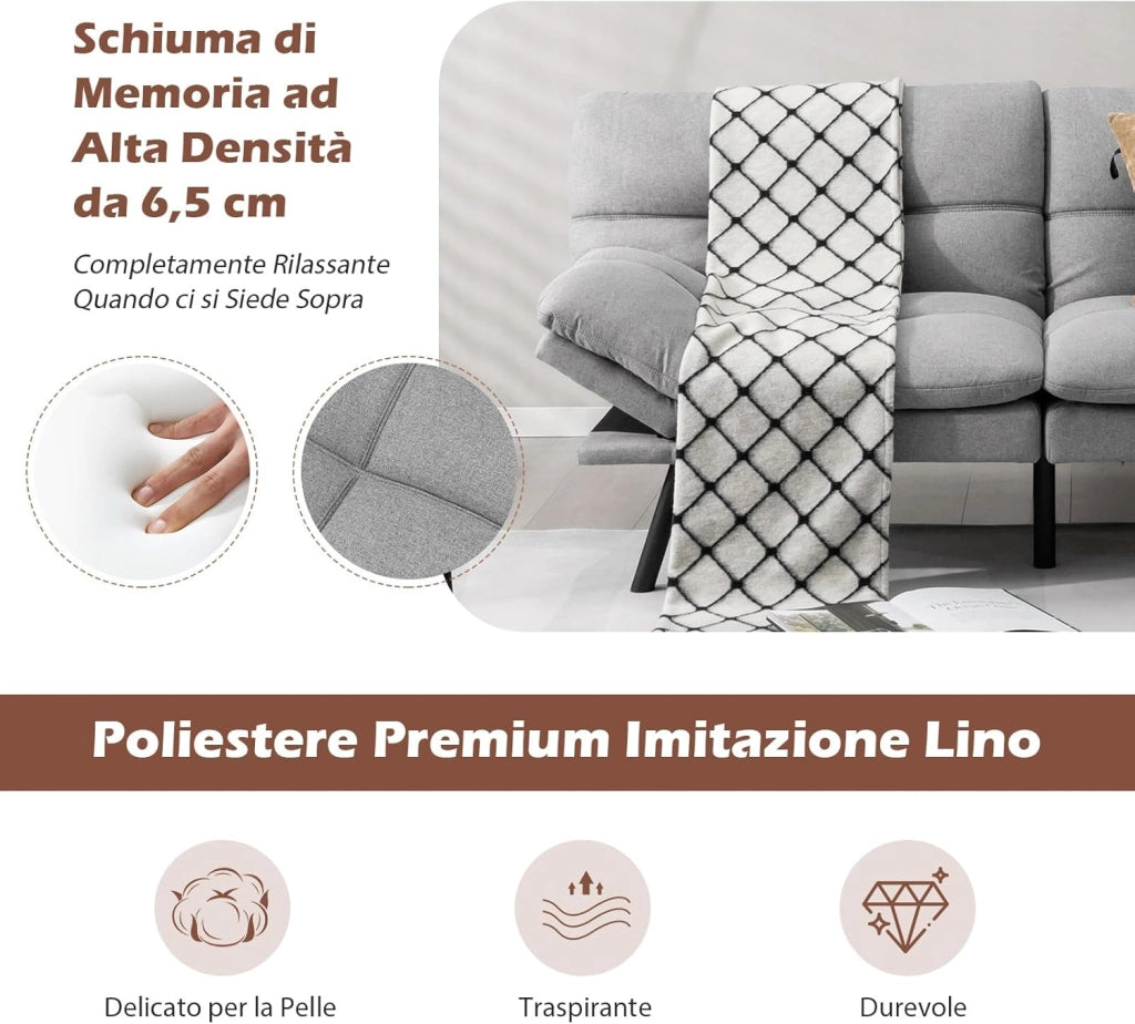 Divano Letto Convertibile, Schiuma di Memoria con Schienale e Poggiatesta Regolabili, Schienale Regolabile in 3 Posizioni, Multiuso e Moderno, per Camera da Letto Salone Balcone (Grigio)
