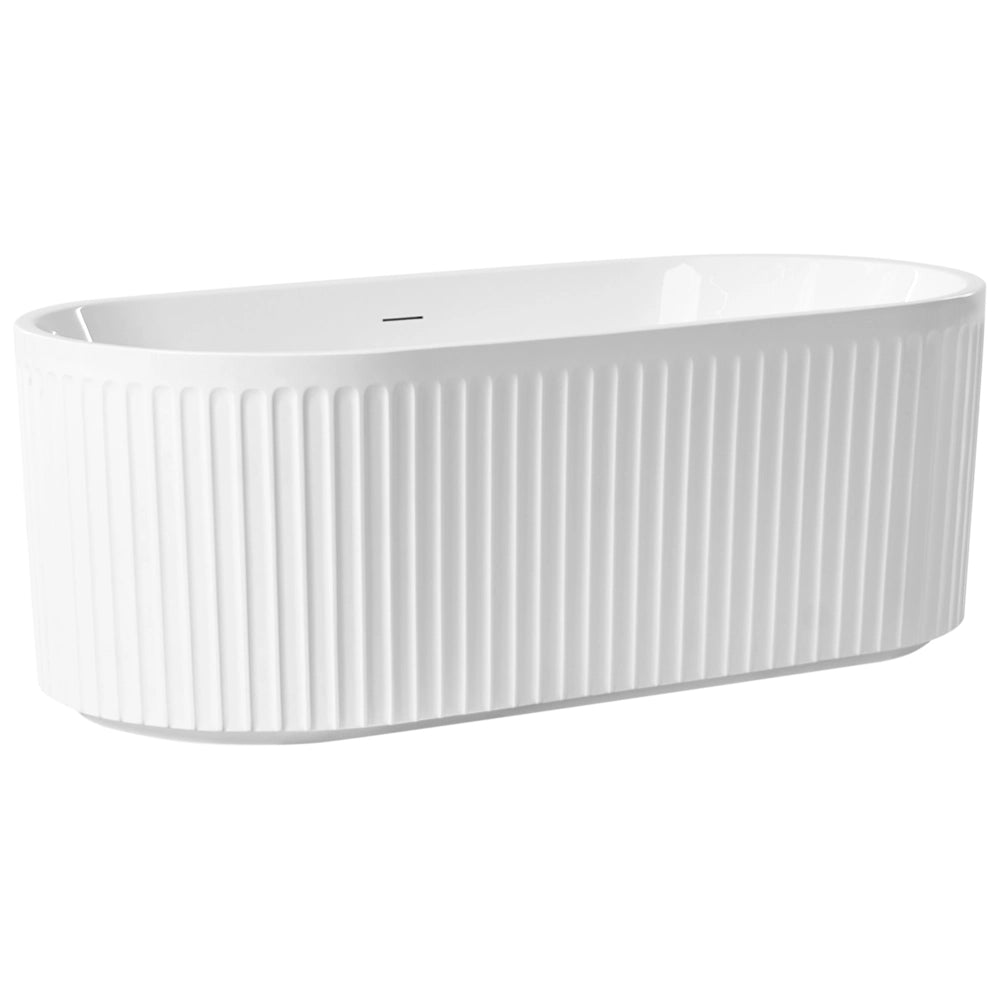 Vasca da bagno ovale moderna indipendente 170 x 80 cm Acrilico Finitura scanalata Bagno Bianco opaco