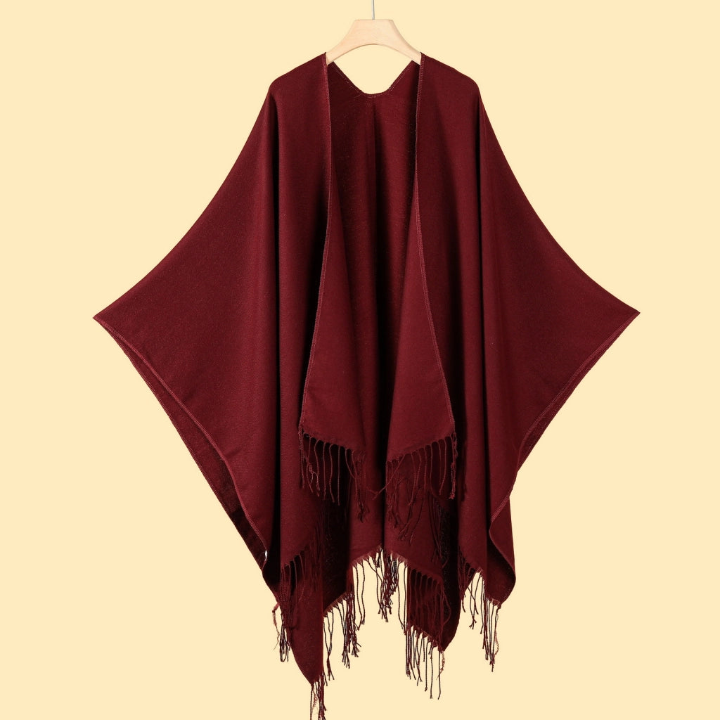 Sciarpa/stola da donna classica a tinta unita con nappe e spacco.