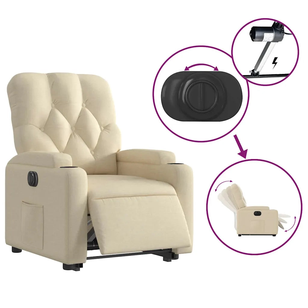 Poltrona Alzapersona Reclinabile Elettrica Crema in Tessuto