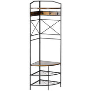 Appendiabiti da Terra Angolare con Panca e Scarpiera in Stile Industriale, 50x50x183cm, Marrone