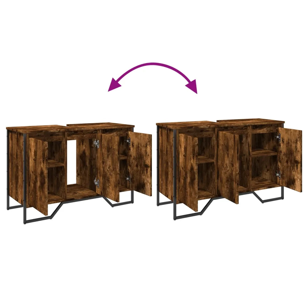 Mobile Lavabo | Armadio Lavabo Bagno Rovere Fumo 91x35x60 cm in Truciolato