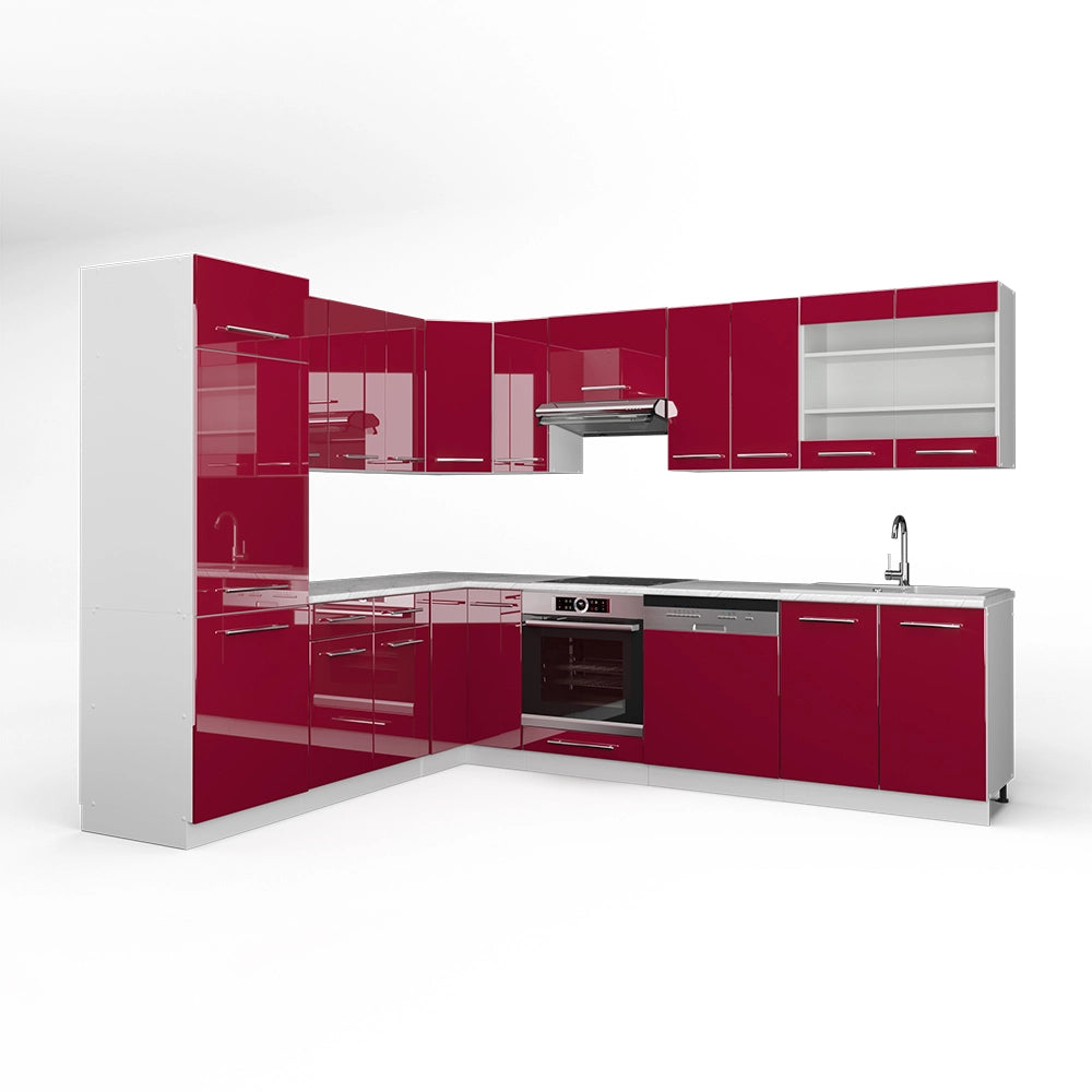Cucina angolare completa Fame-Line Bordeaux lucido/Bianco 287 x 60 cm, PL Marmo Vicco