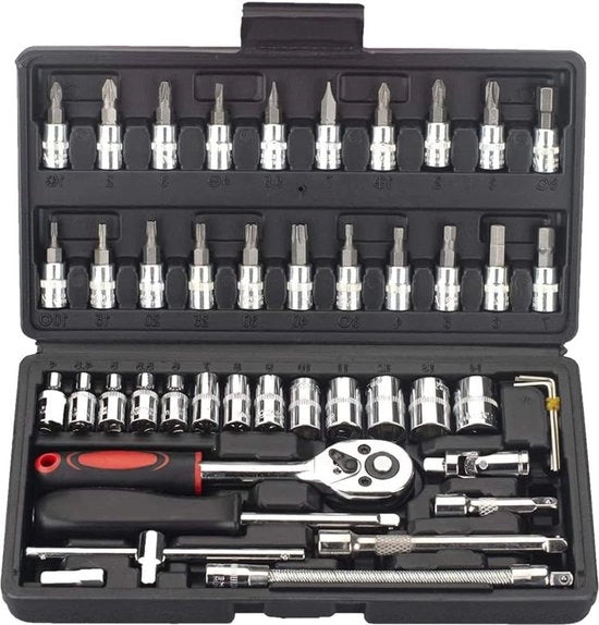 46 set di chiavi a rasoio - set di chiavi a rasoio a 1/4 pollici con set di bit e barra di estensione - metrico - kit di strumenti per auto e uso domestico