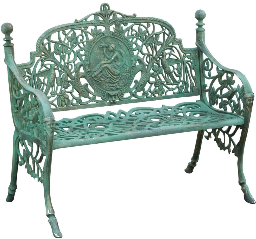 Biscottini Panchina Liberty in ghisa finitura verde anticata L105xPR43xH90 cm Robusta