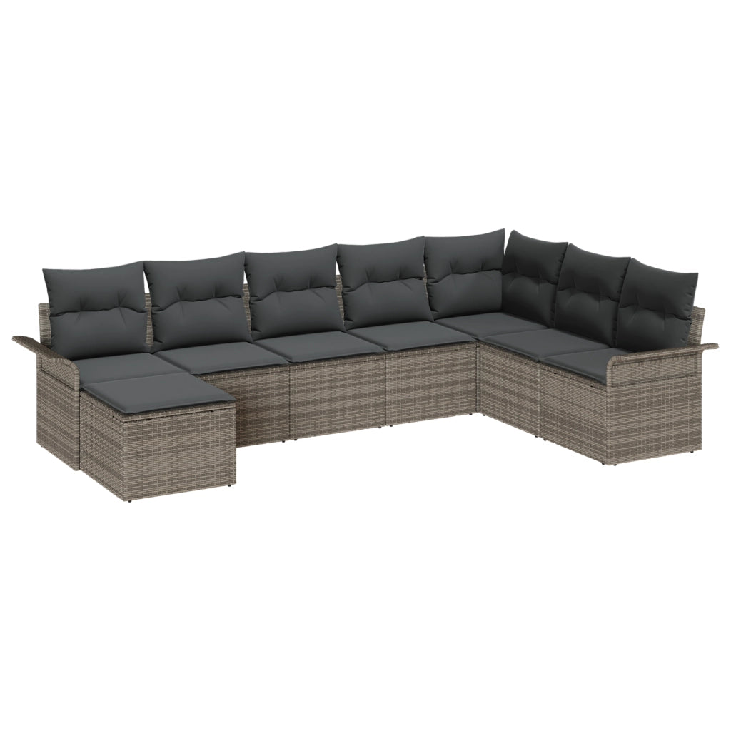 Set Divano da Giardino  8 Pezzi con Cuscini Grigio Polyrattan