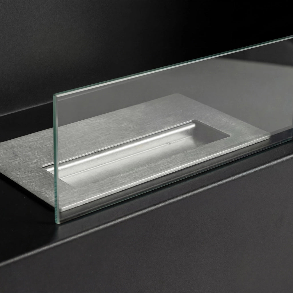Venere - Camino a Bioetanolo da Pavimento 60x72x30 cm con Bruciatore 1 Litro e Piedi in Legno di Pino Nero