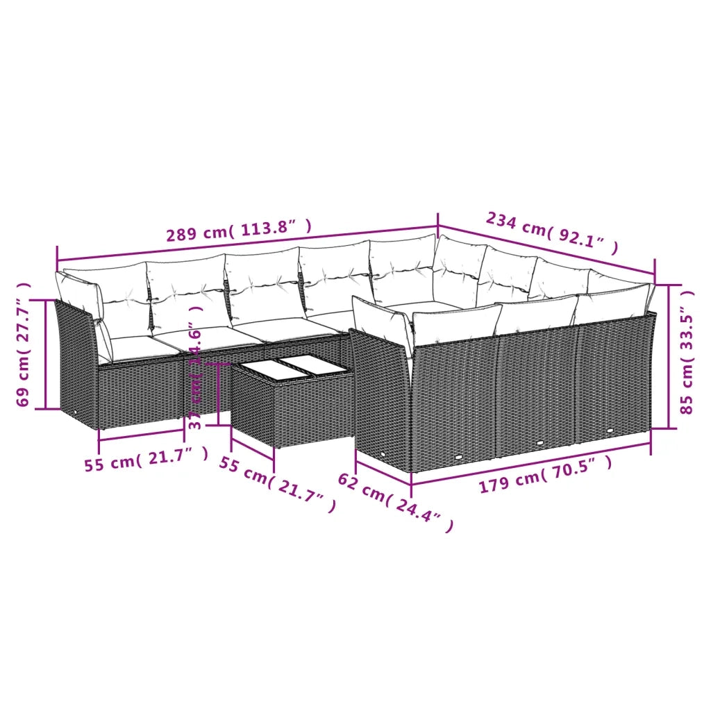 Set Divani da Giardino 11 pz con Cuscini in Polyrattan Nero 3218226