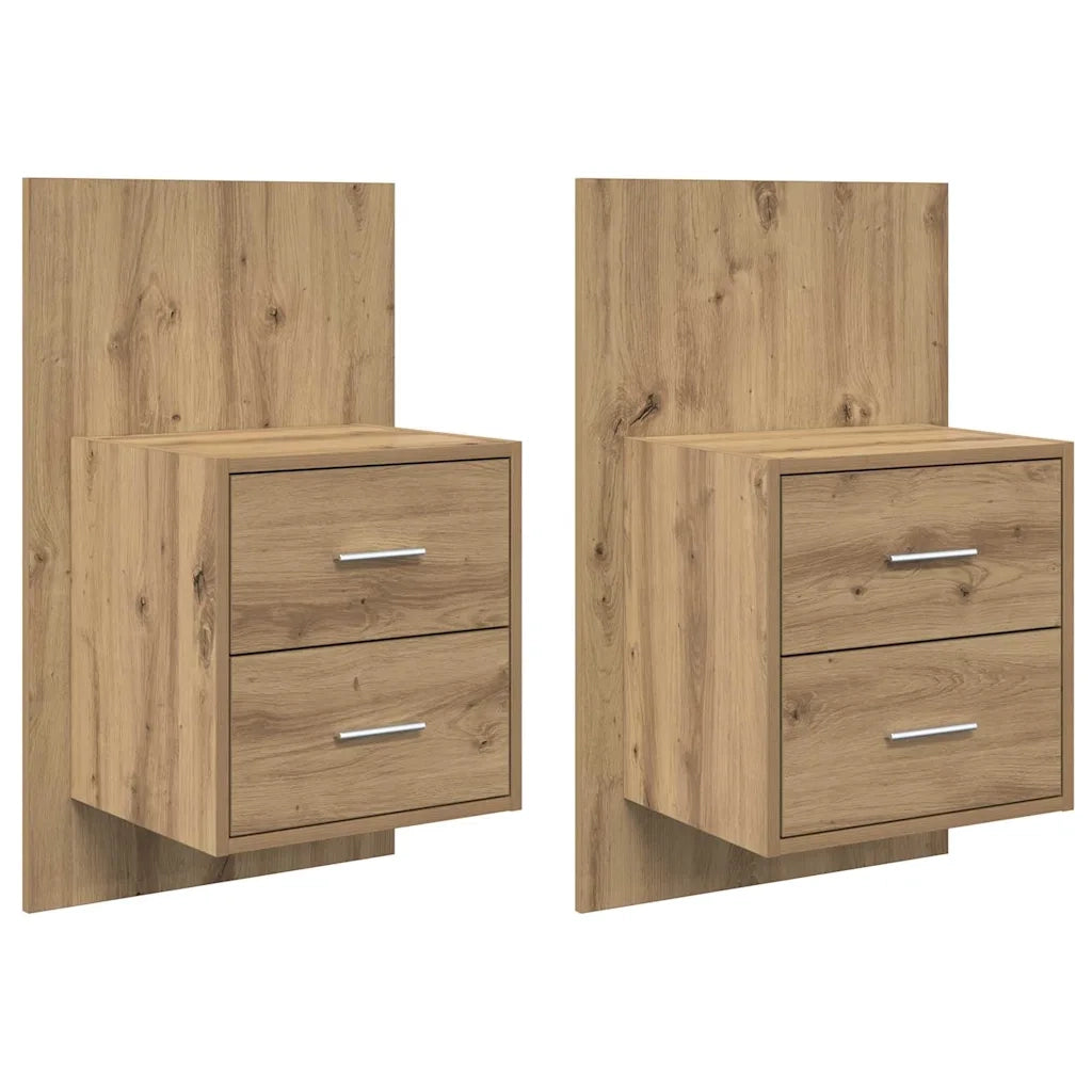 Set di 2 Mobiletto da Comodino | Armadio da Notte | Mobiletto da notte a parete Rovere artigianale