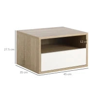 Set 2 Comodini Sospesi con Cassetto e Ripiano 45x35x27.5cm - Bianco e Color Legno