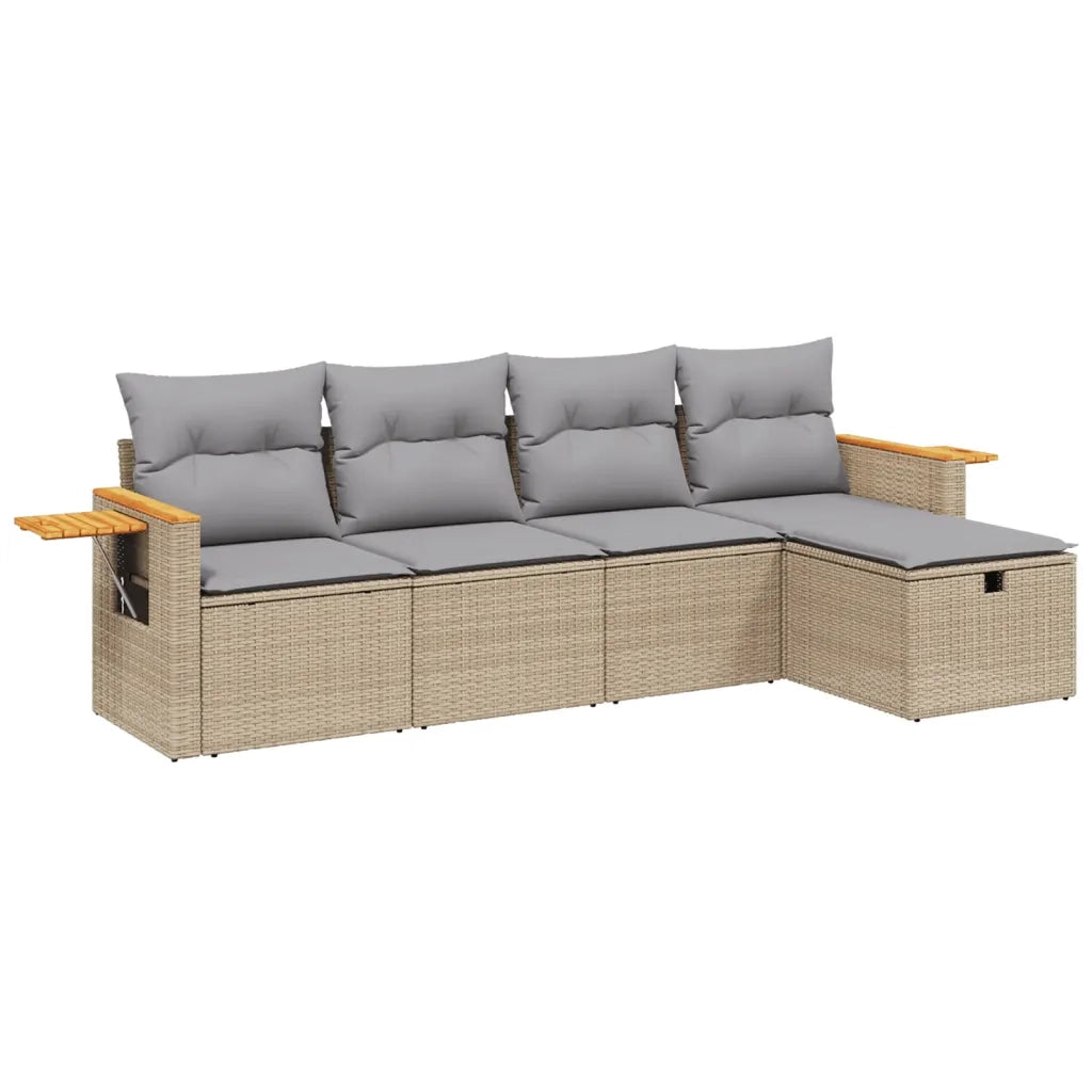 Set Divano da Giardino 5 pz con Cuscini Beige Misto Polyrattan