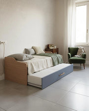 Letto attrezzato Jonny - Letto salvaspazio moderno per cameretta - Struttura virginia con cassettone avio - Letto estraibile inferiore - Rete a doghe inclusa e materassi esclusi_