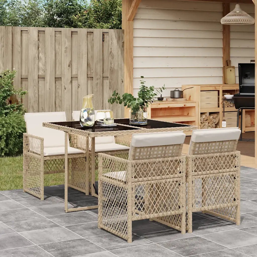 Set da Pranzo da Giardino 5 pz | Set Salotto da Giardino con Cuscini Beige in Polyrattan
