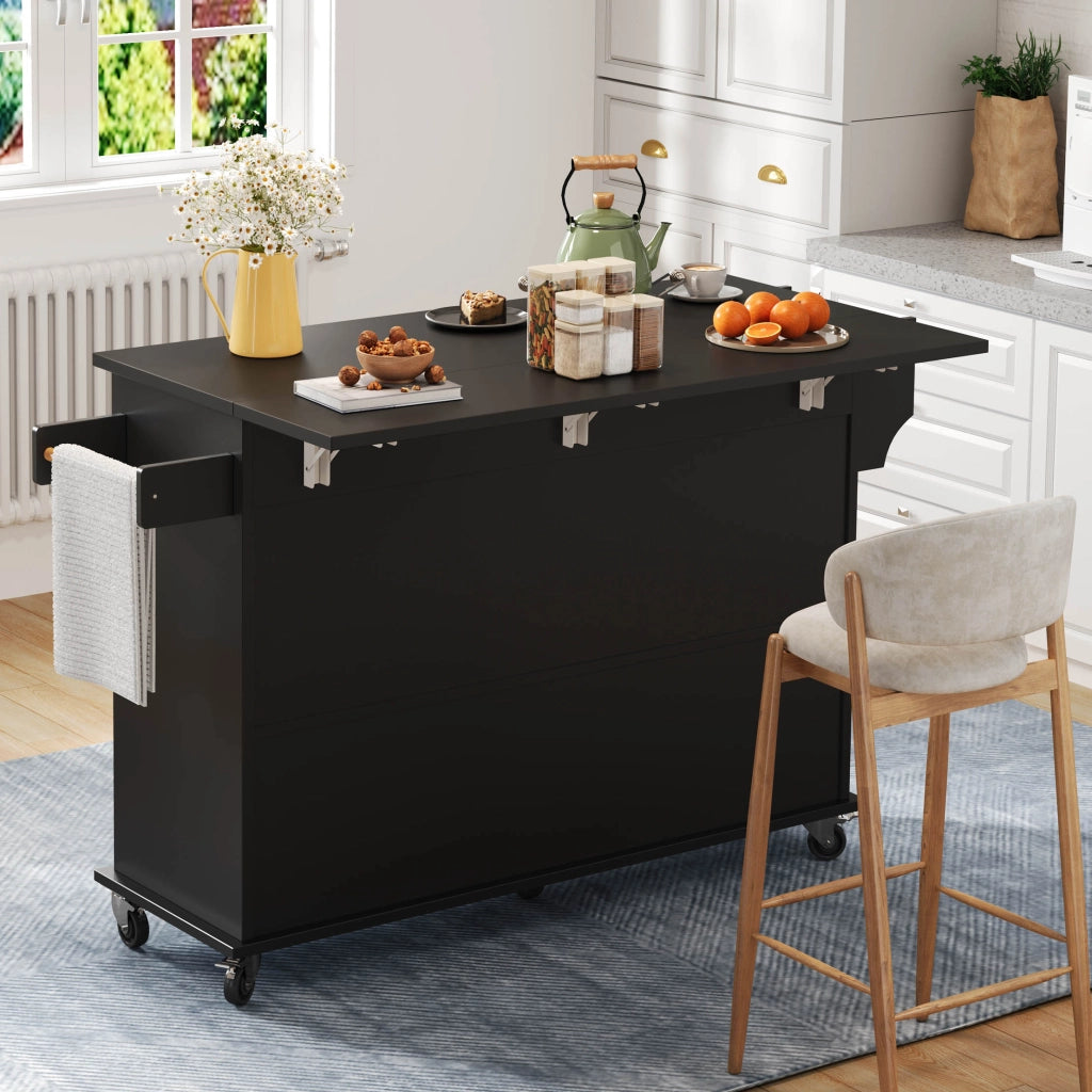 ISOLA DA CUCINA PIEGHEVOLE 120x45(70)x95 cm MDF Nera con 4 ante e 1 cassetto