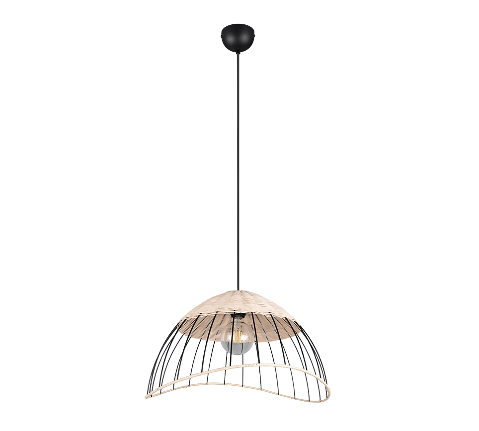 Lampada a sospensione, rattan e metallo, naturale e nero, D 48 cm, Sandrine