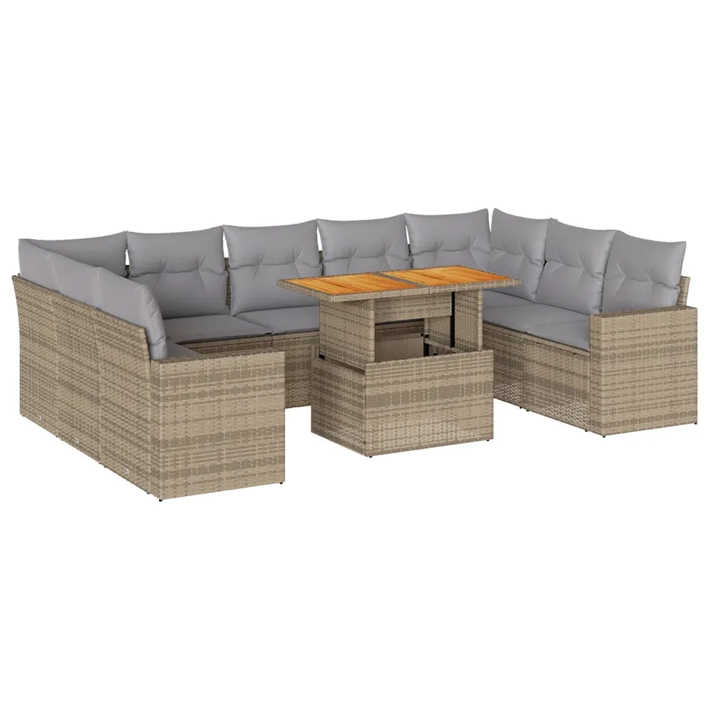 Set Divano da Giardino 10 pz con Cuscini Beige in Polyrattan 3327083