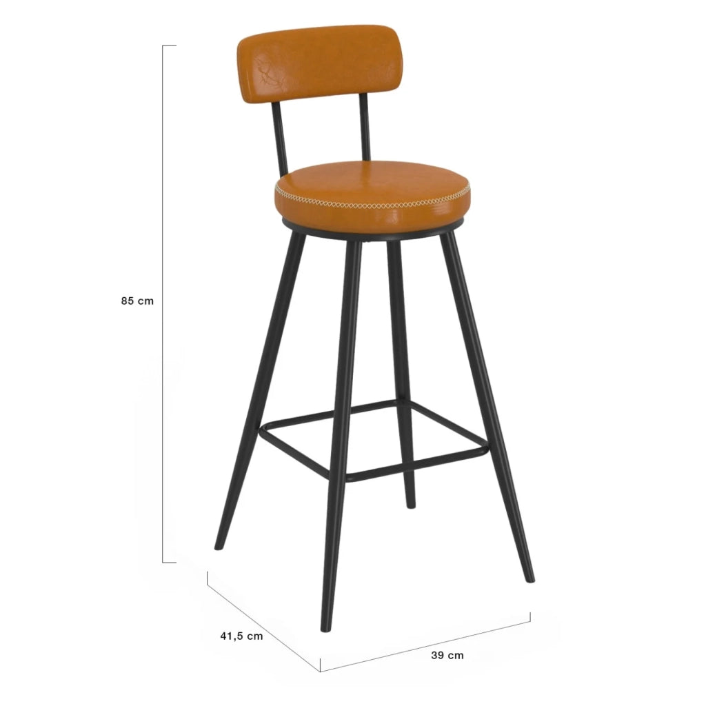 IDMarket - Set di 4 sgabelli da bar ISAURE in PU marrone con cuciture e gambe in metallo nero