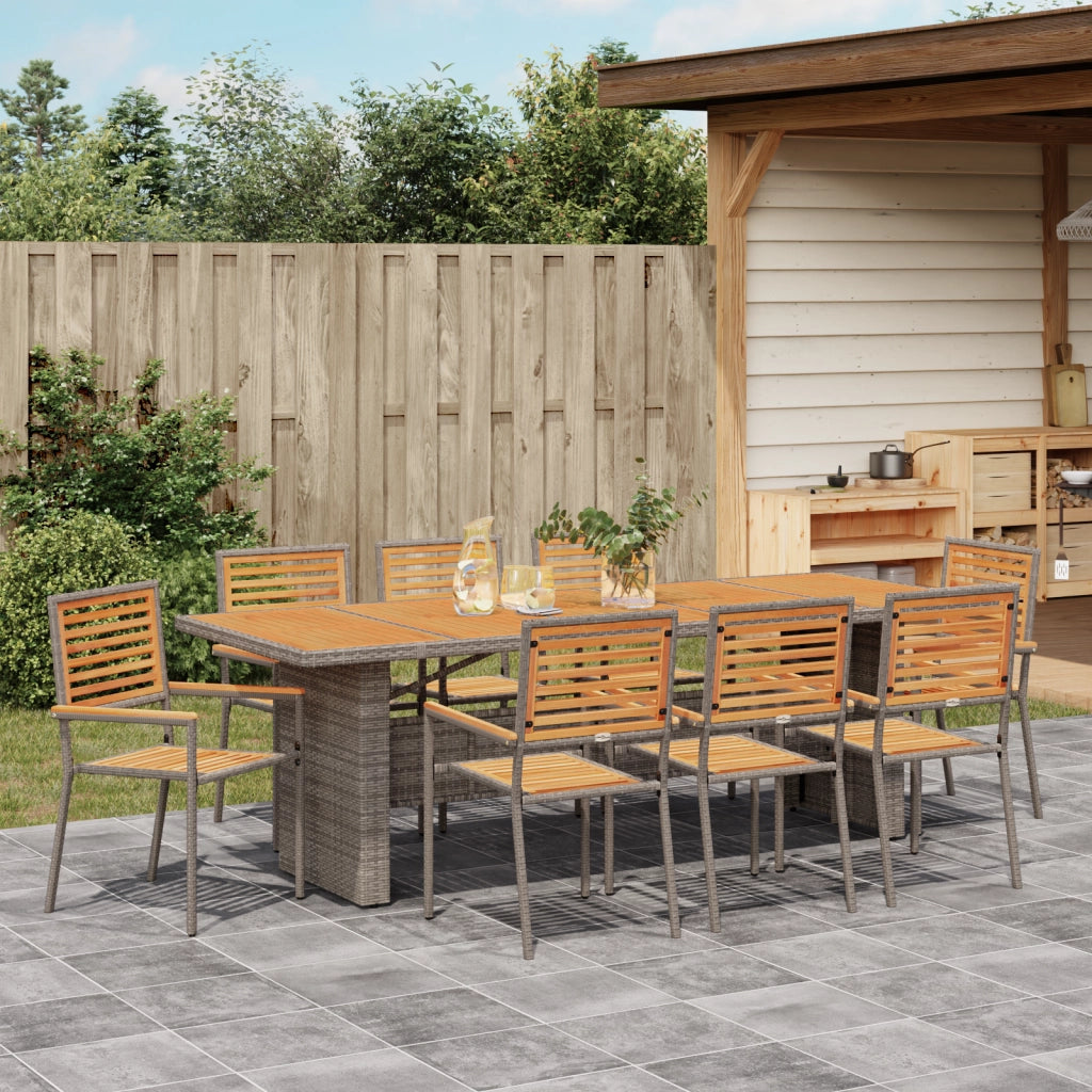 Set da Pranzo da Giardino  da 9 Pezzi Grigio Polyrattan Acciaio