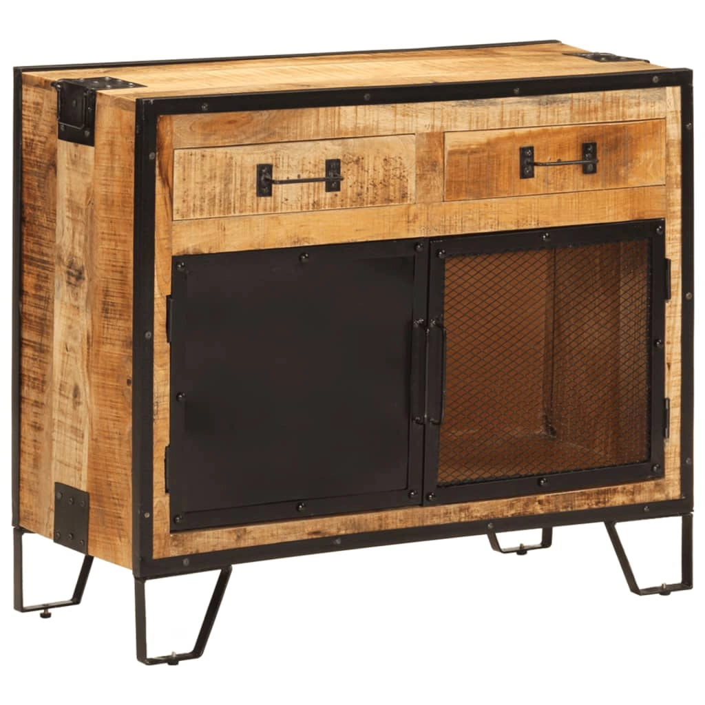 Buffet credenza cassettiera armadio mobile contenitore organizer per cucina soggiorno salotto 80 x 31 x 66 cm legno massello di mango grezzo e metallo marrone 02_0029656