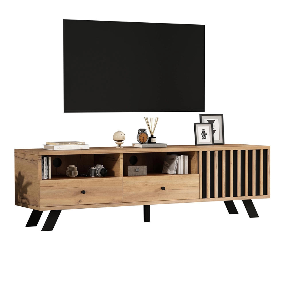 Mobile TV 150x38x44cm - Xylo - Piccolo, 2 Cassetti e 1 Anta, Colore Legno, fino a 60"