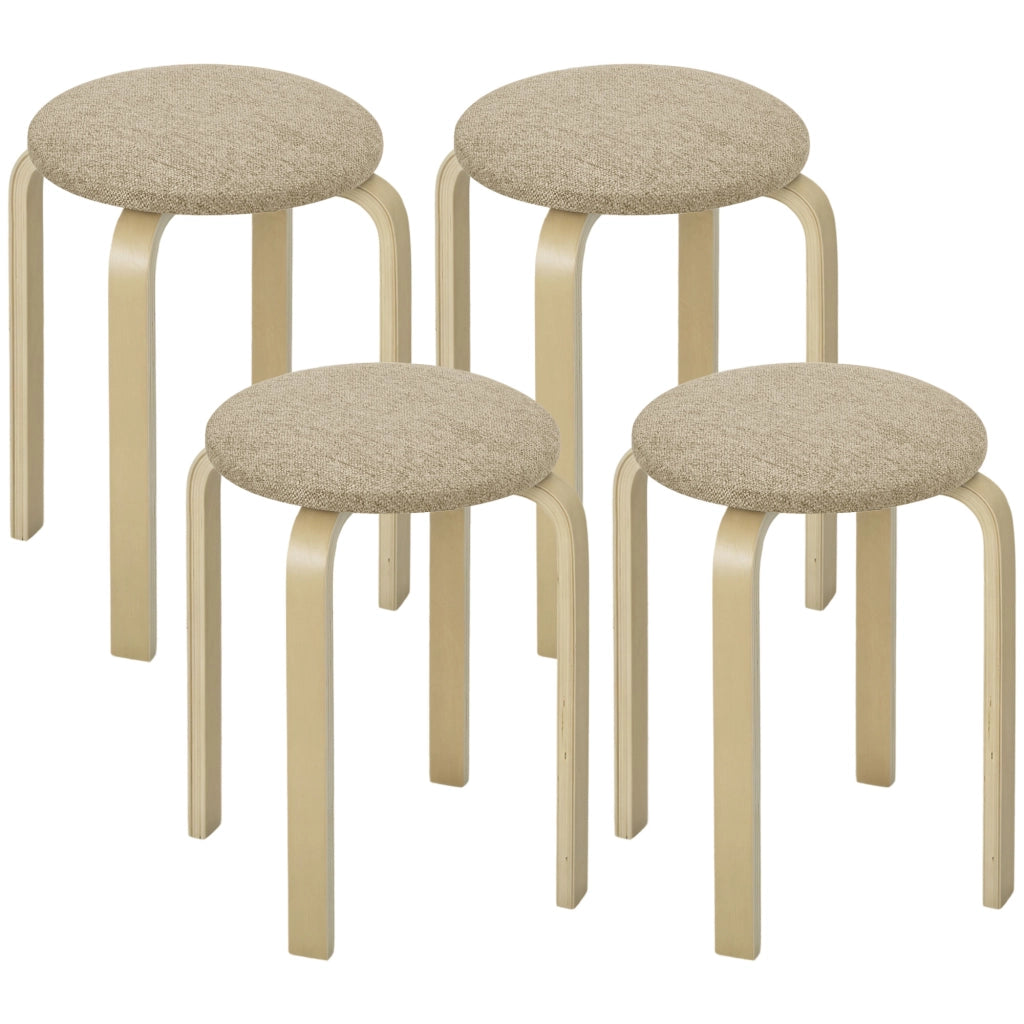 Set 4 Sgabelli Rotondi Impilabili ¨C Xylo ¨C Seduta Imbottita Legno Cucina Beige