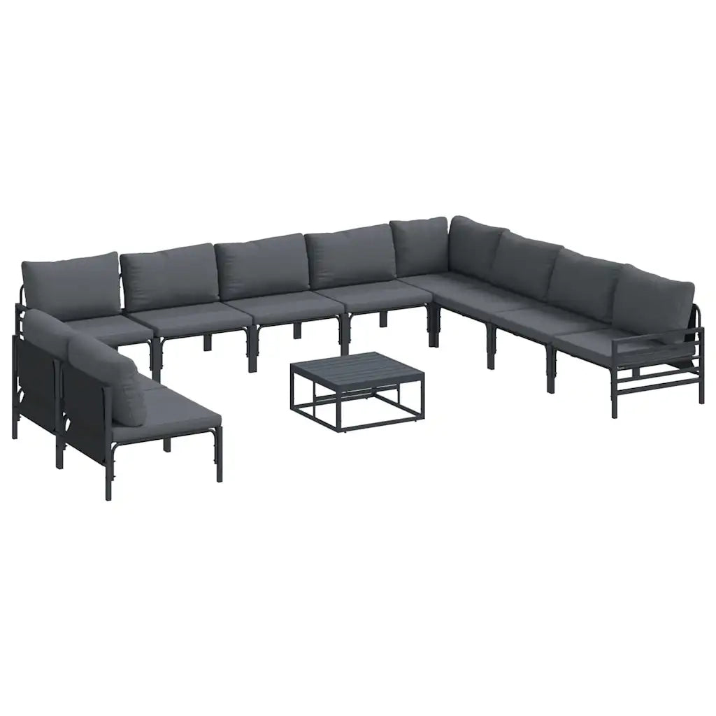 Set Divano da Giardino con cuscino 11 pcs Nero Acciaio 3378999