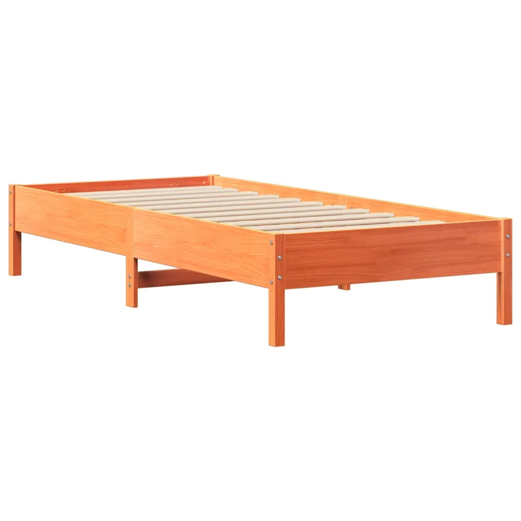 Letto Libreria senza Materasso-Struttura Letto con contenitore Marrone Cera 100x200 cm in Pino 994216