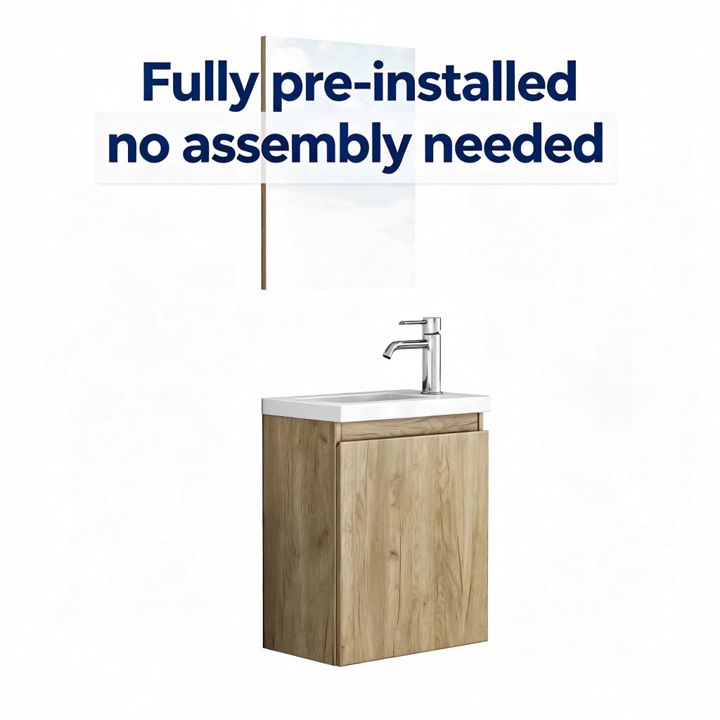 Mobile da bagno con lavabo e specchio - per bagno - in MDF - 45×34×58 cm - rovere