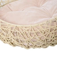 Cuccia per Gatti e Animali Domestici, Cesta in Rattan Beige con Cuscino in Cotone (Ф56 x 35 A cm)
