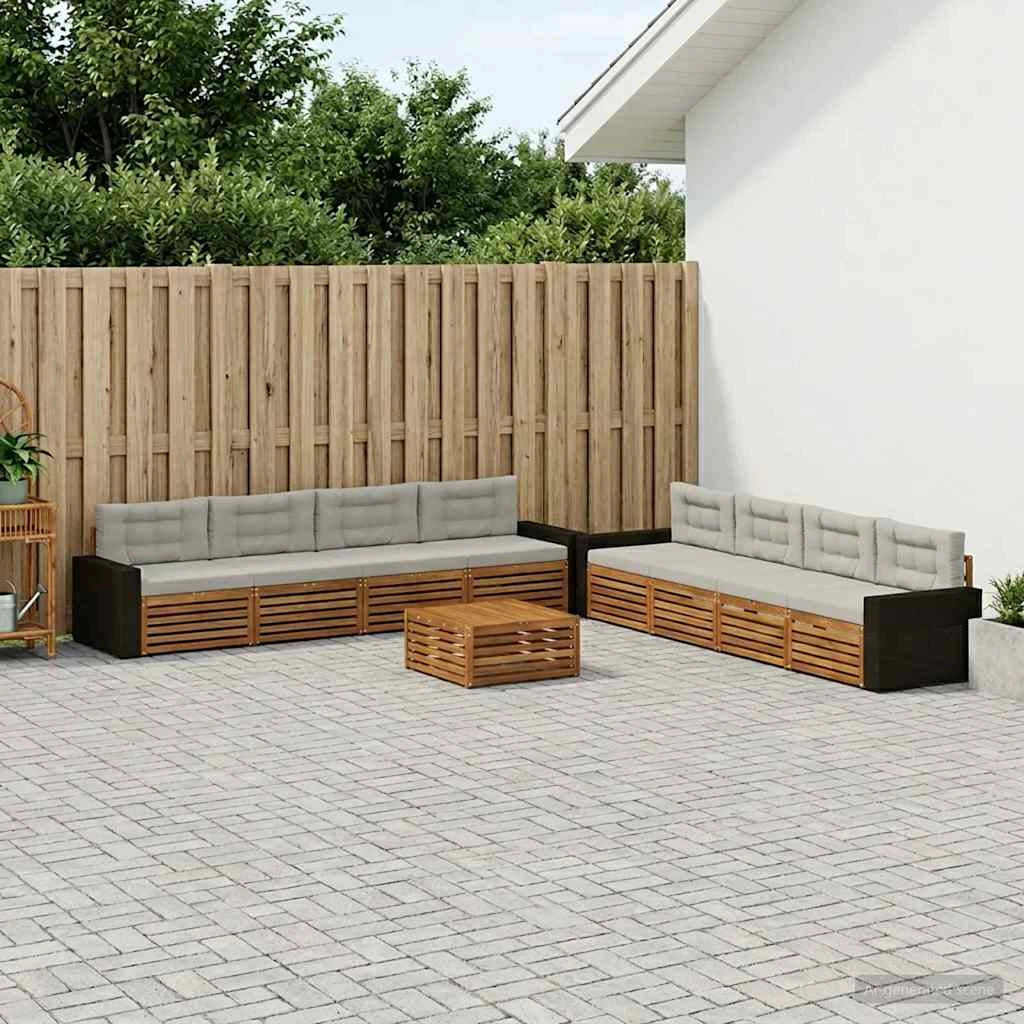 Set di divani da esterno 9 pz Naturale e Grigio Chiaro 3383184