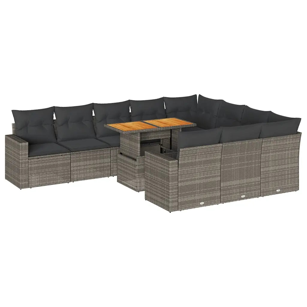 Set Divani da Giardino 11 pz con Cuscini in Polyrattan Grigio