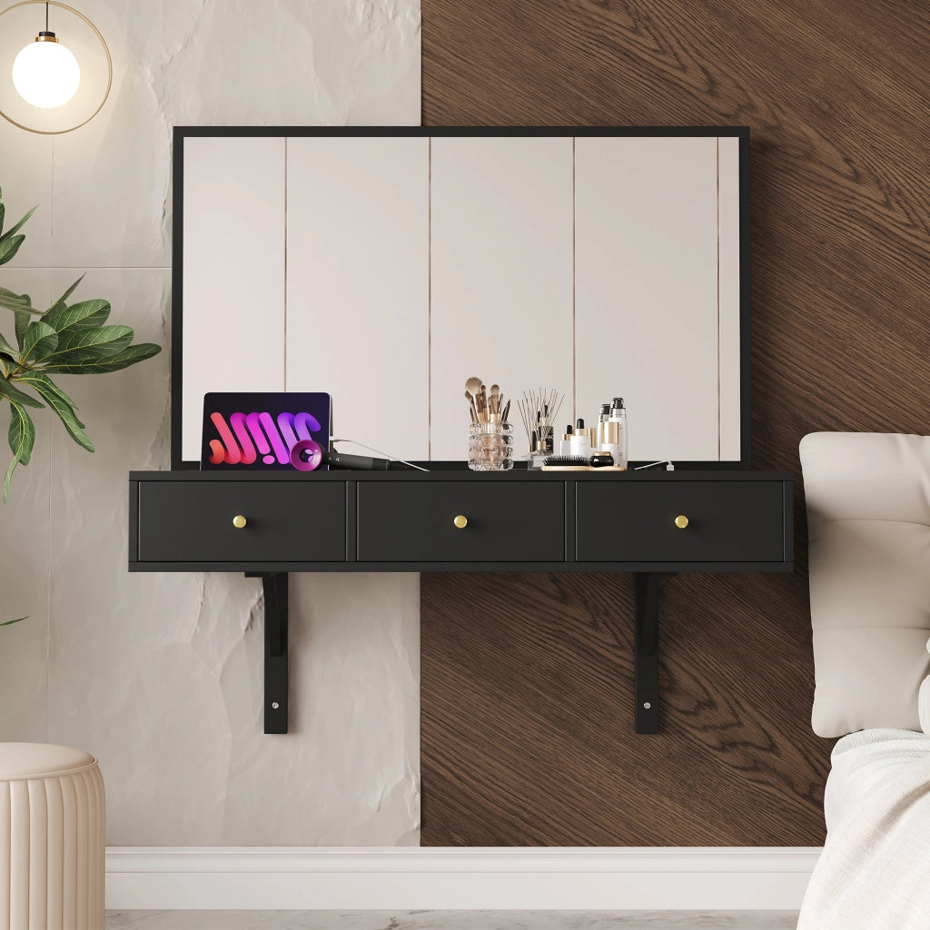 SCHMINKTISCH con specchio 100x45x105 cm in truciolare nero