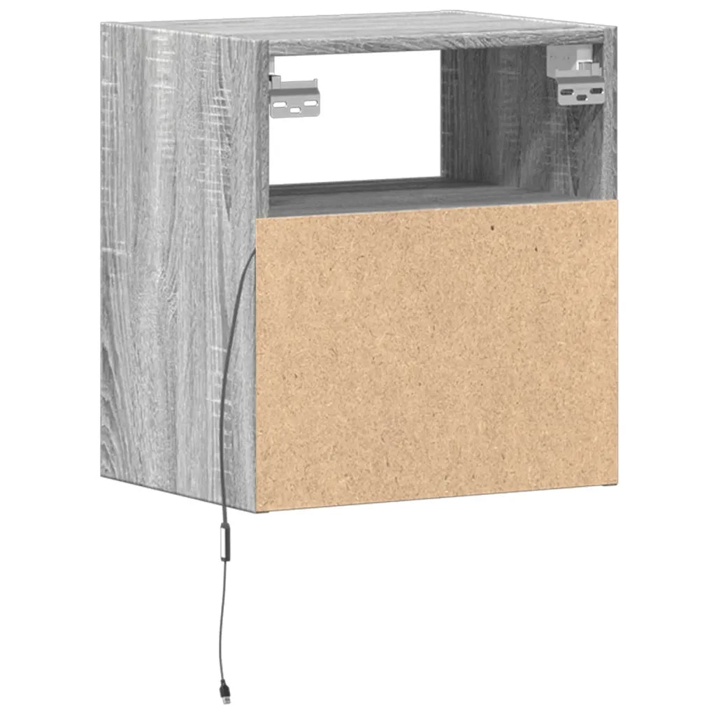 vidaXL Comodini a Parete con luci LED 2 pz Grigio Sonoma