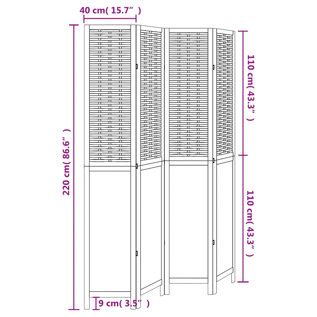 Divisorio Ambienti | Divider per stanze | Paravento 4 Pannelli Marrone Scuro Massello Paulownia