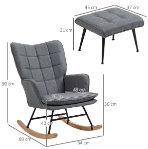 Sedia a dondolo 64x89x90 cm con poggiapiedi; schienale alto e imbottitura; poliestere grigio