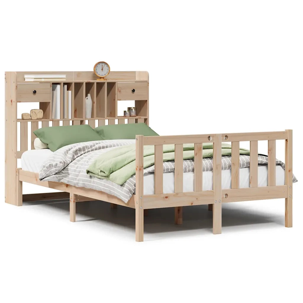 Letto Libreria senza Materasso-Struttura Letto con contenitore 135x190 cm in Legno di Pino 453360
