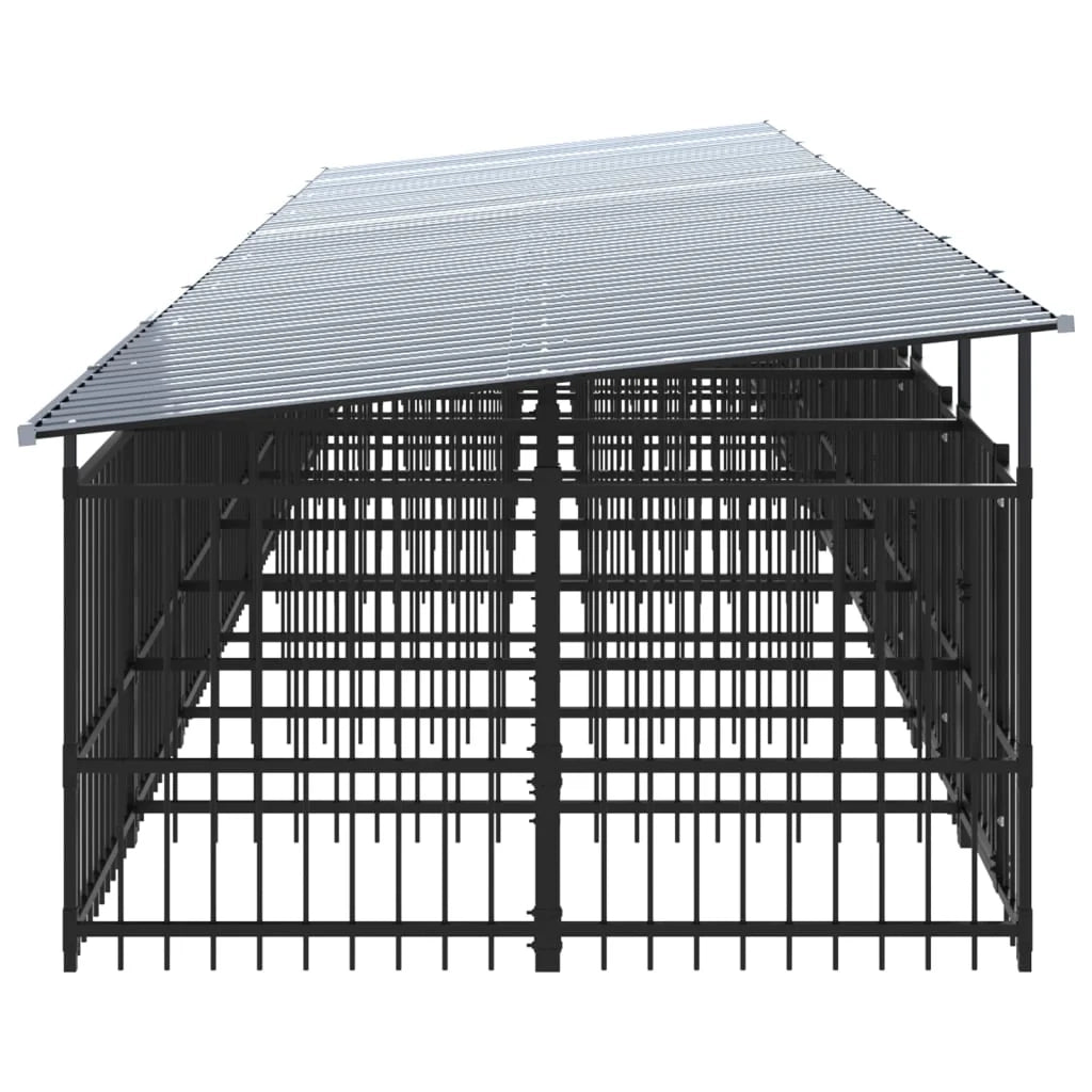 Cuccia gabbia per animali da esterno pac con tetto per cani in acciaio 16,89 m² nero 02_0041749