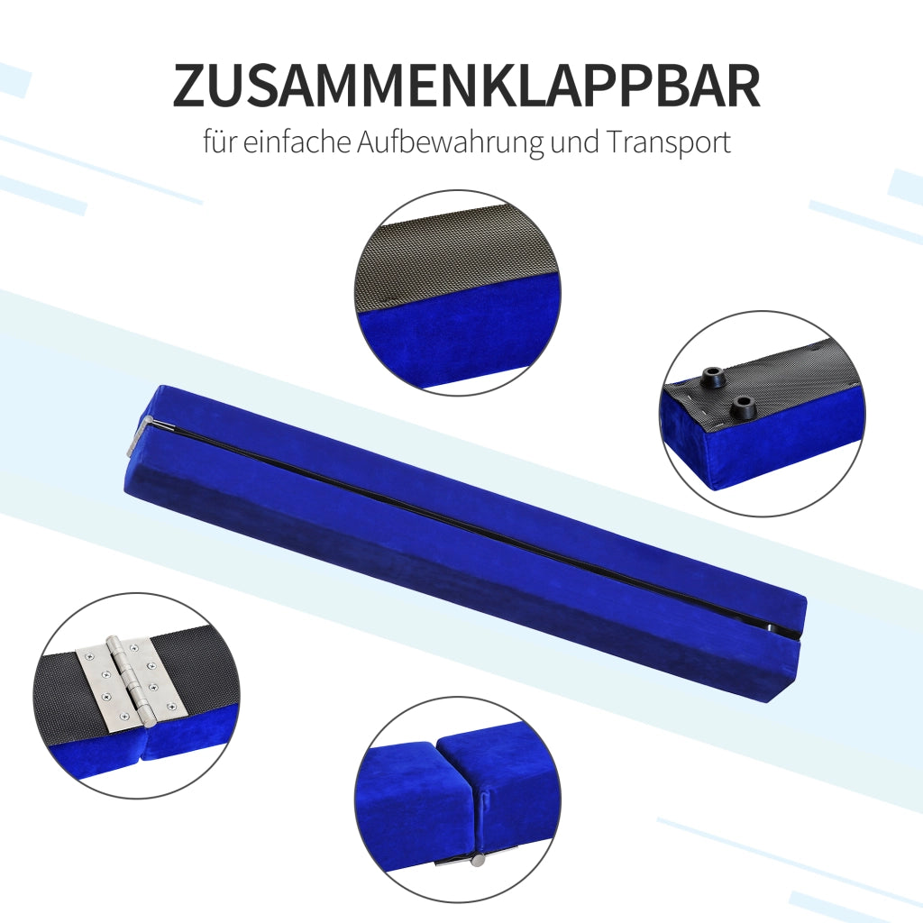 Trave di equilibrio pieghevole per uso interno ed esterno, 210 cm, fino a 120 kg, blu, ideale per ginnastica e allenamento.