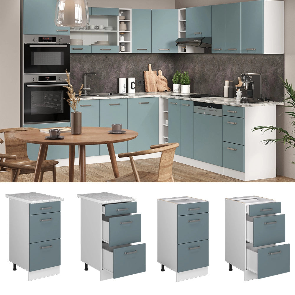 Vicco Mobiletto base per cucina Grigio-blu 40 cm con cassetti, senza piano di lavoro