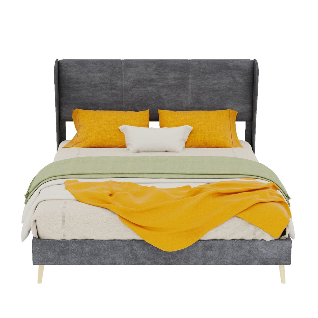 letto imbottito tessuto metallo grigio 140 x 200 cm
