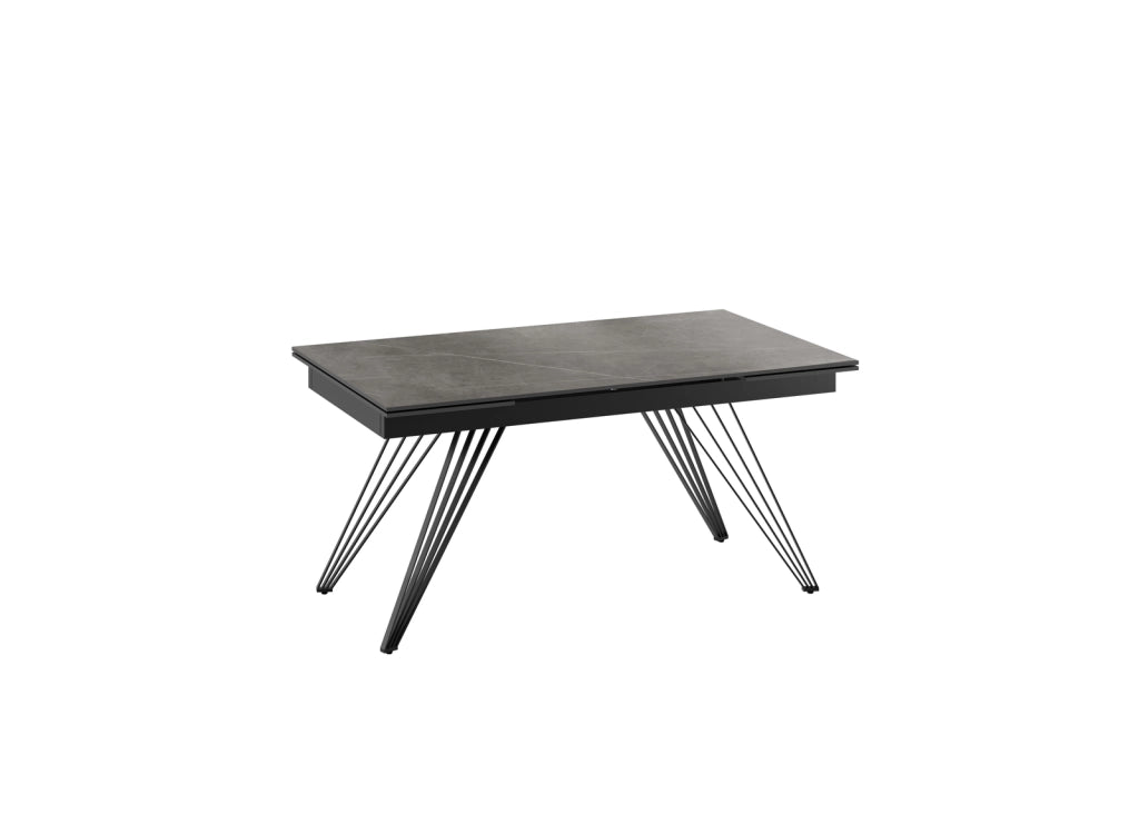 Tavolo Allungabile Match 1 con Top in Ceramica Marmo Grigio Opaco e Base in Metallo Nero - Design Industriale Contemporaneo 160/240cm