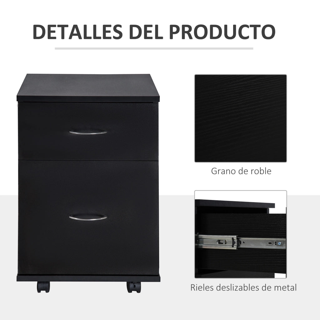 Cassettiera con Ruote ¨C Zephmum ¨C Legno, 2 Cassetti, 41x39x58 cm, Nero