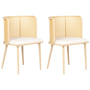 Set di 2 sedie da pranzo con seduta in tessuto e struttura in metallo effetto legno con intreccio viennese stile retrò soggiorno