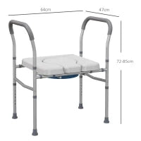Sedia Comoda WC per Anziani e Disabili 4 in 1 Regolabile in Altezza con Braccioli Imbottiti, Grigio