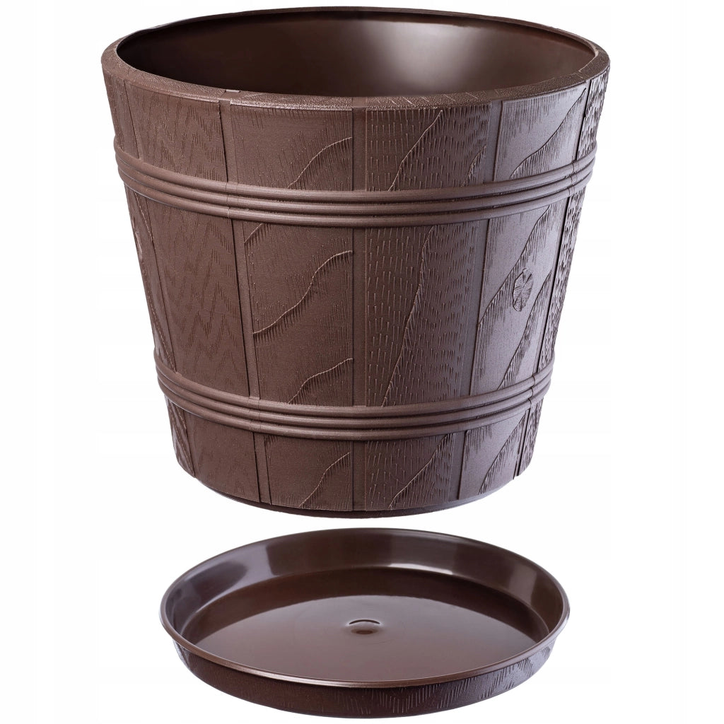 Vaso da fiori KADAX da 30 cm con coperchio effetto legno e supporto in plastica.