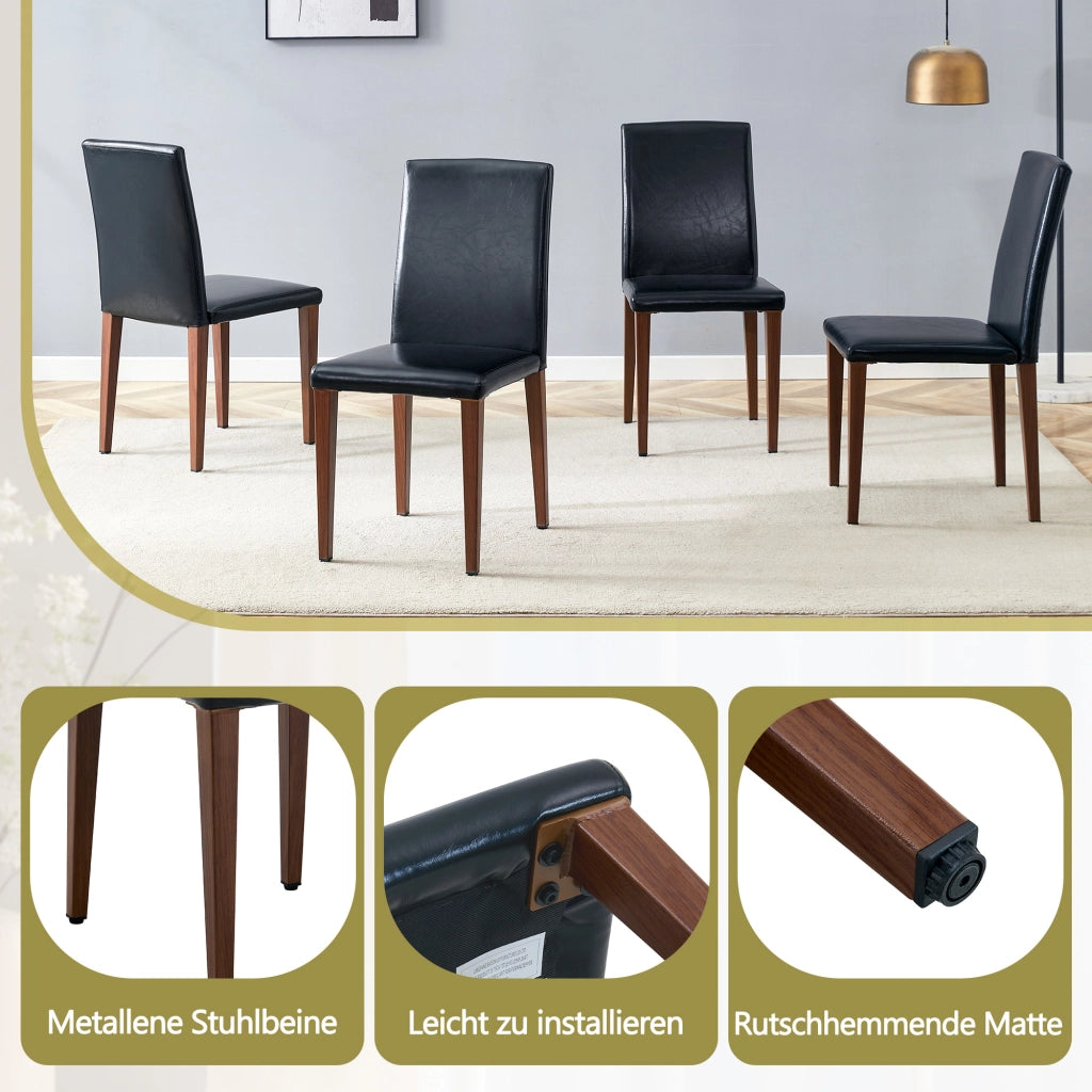 SEDIA da pranzo Set da 4 pezzi 90 cm PU nero gambe effetto noce